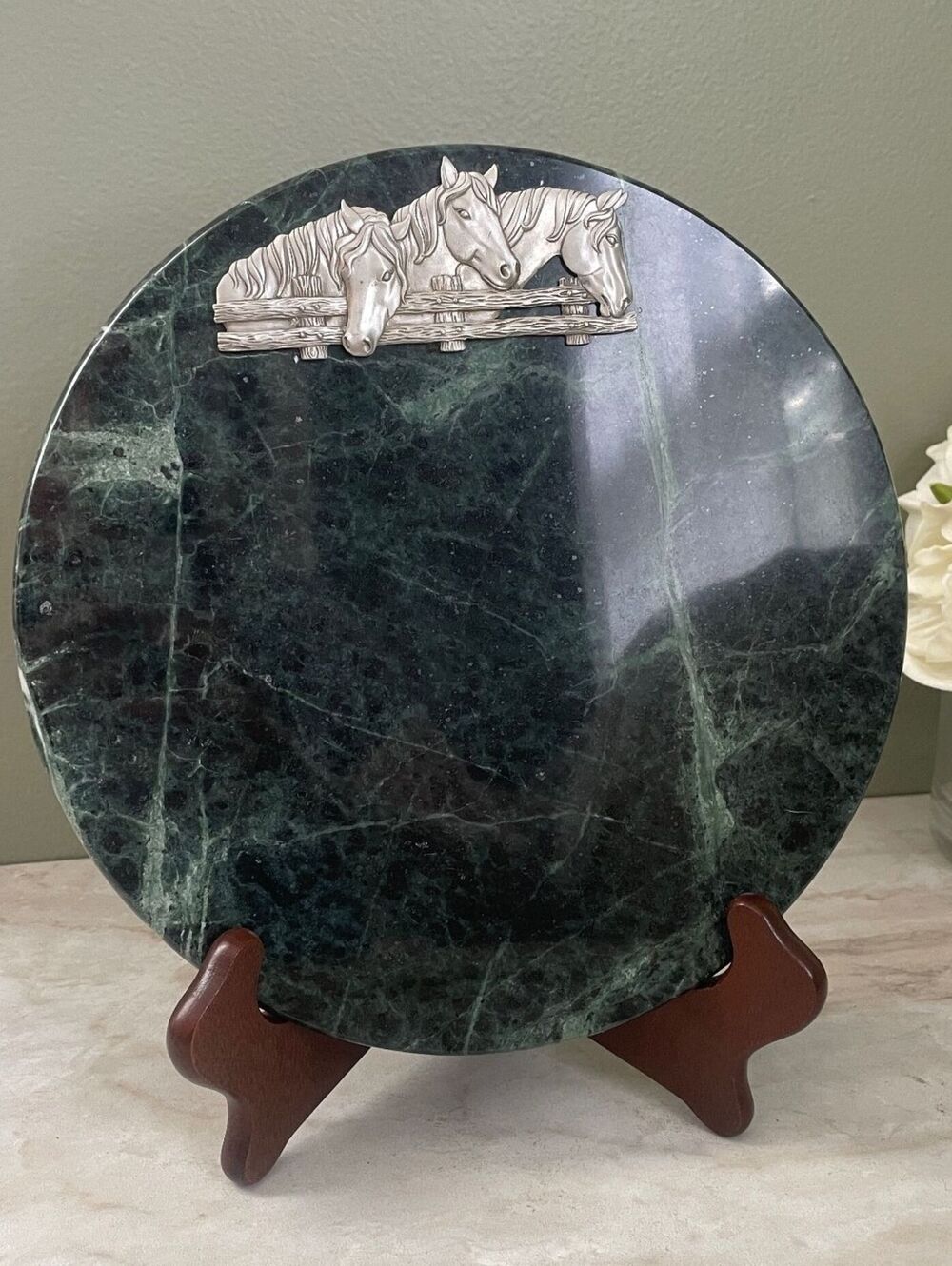 Vintage Lindsay Claire Green Marble Horse Cheeseboard | Equestrian Server
